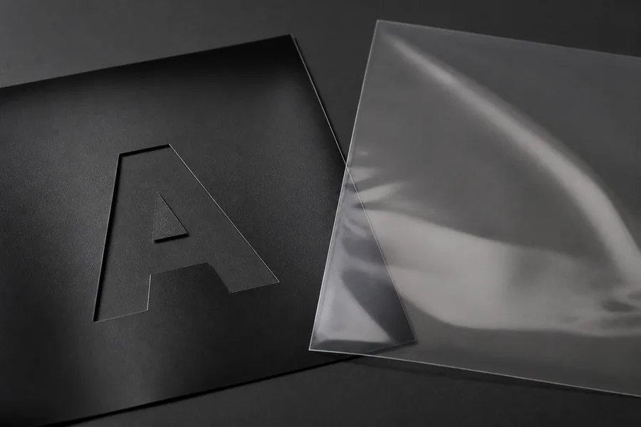 Matte Vinylfolie neben klarer Transferfolie auf dunklem Untergrund