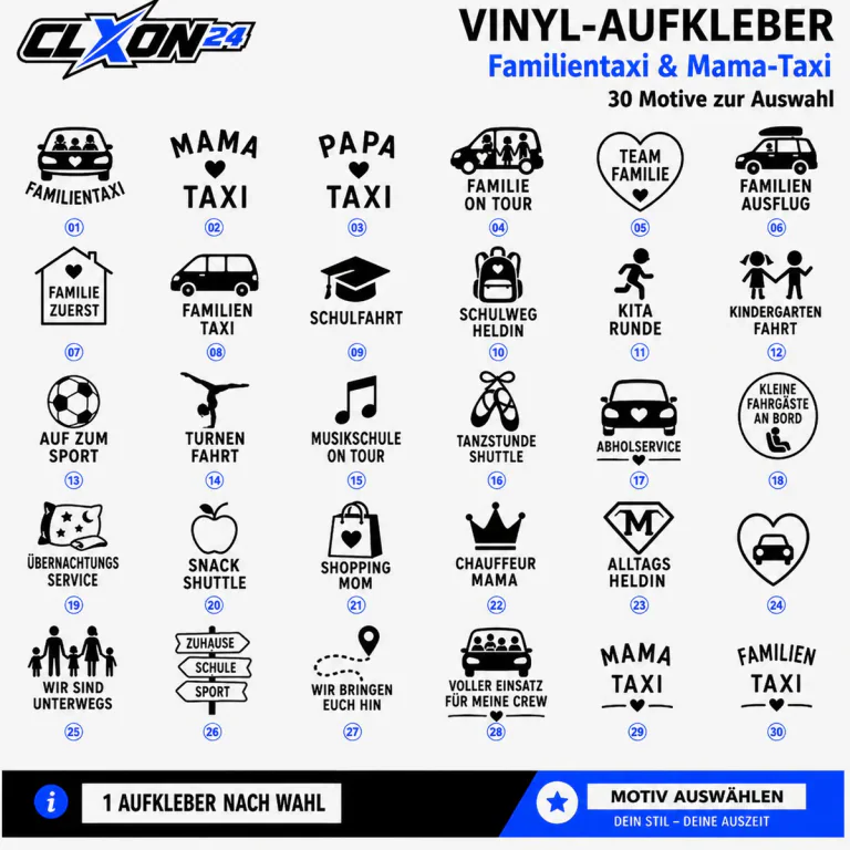 Familientaxi & Mama-Taxi Aufkleber – Motiv: FAMILIENTAXI