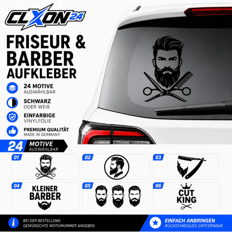 Friseur & Barber Aufkleber – Motiv: Bartkopf mit Schere