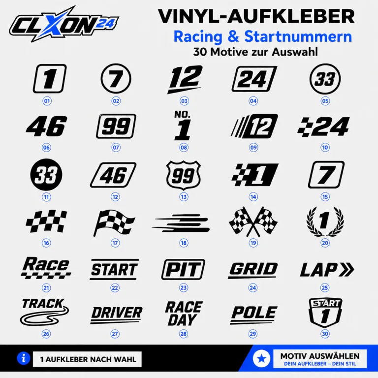 Racing Startnummern Aufkleber – Motiv: Eins im Quadrat