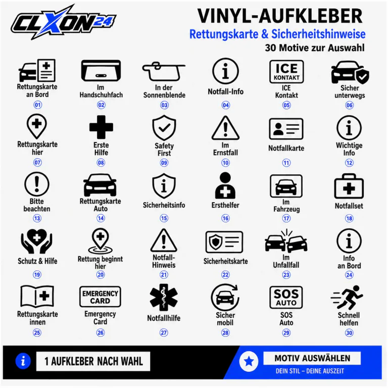 Rettungskarte & Sicherheitshinweise Aufkleber – Motiv: Rettungskarte an Bord