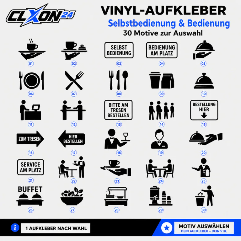 Selbstbedienung & Bedienung Aufkleber – Motiv: Kaffee auf Tablett