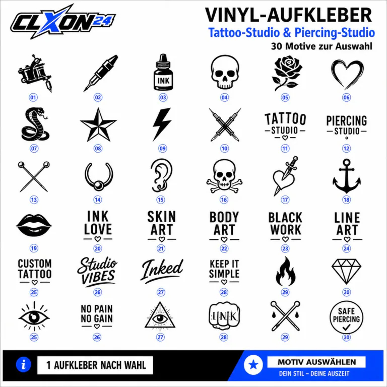 Tattoo-Studio & Piercing-Studio Aufkleber – Motiv: Tätowiermaschine