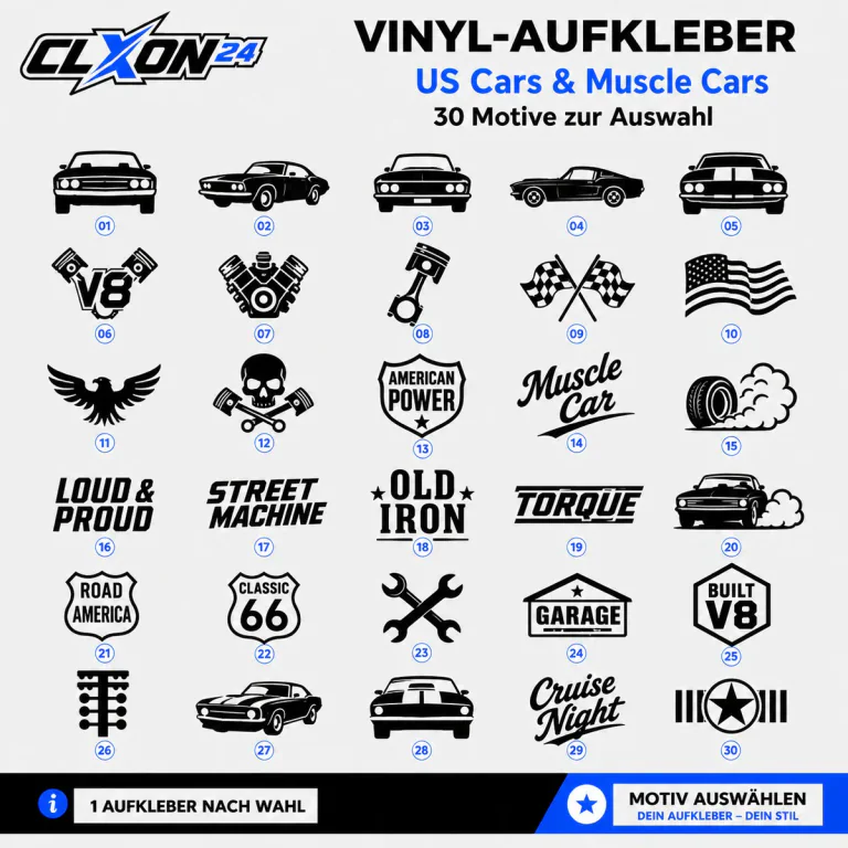 US Cars Muscle Cars Aufkleber – Motiv: Muscle Car Front