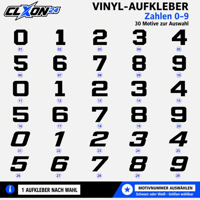 Zahlen 0-9 Aufkleber – Motiv: Null Blockschrift